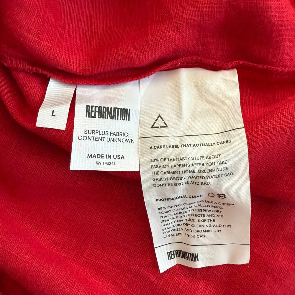 Reformation Carlita Red Off the Shoulder Tie Mini Dress Size Large - Picture 8 of 9